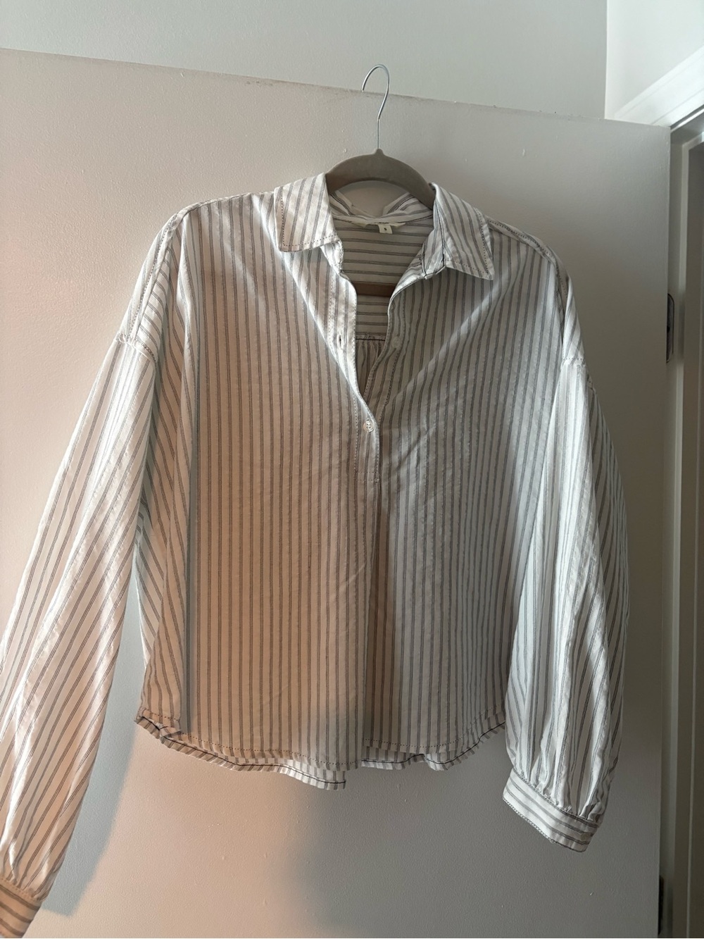 Max Studio White Button-Front Striped Shirt